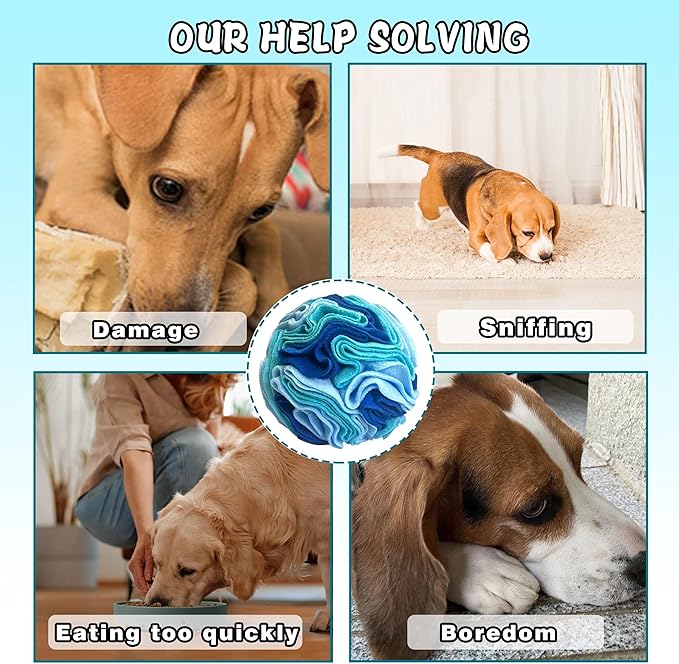 ABULL 5.9" Snuffle Ball for Dogs - Interactive Dog Puzzle Toy & Slow Feeder, Relieves Boredom & Exercises Sniffing by Sparking Foraging Instincts, Machine Washable for All Breeds (Blue, Medium)
