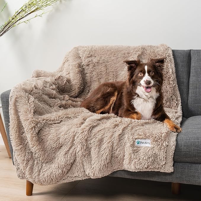 PetAmi Waterproof Dog Blanket for Large Dog, Calming Pet Blanket Bed Couch Cover Protector, Washable Sherpa Faux Fur Throw for Sofa Furniture Protection, Soft Fluffy 60x80 Taupe