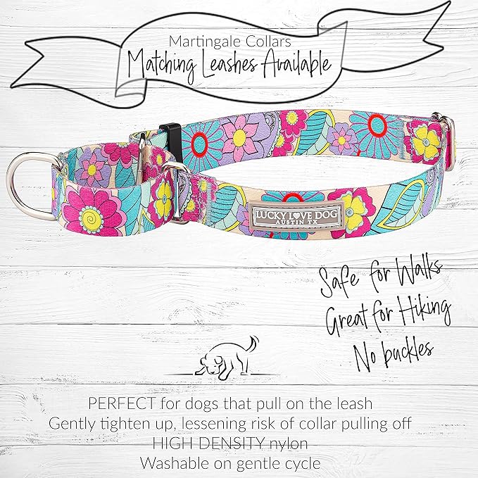 Lucky Love Dog Martingale Collar, Premium No Slip Martingale Collar for Medium Dogs, Great for Whippets, Greyhounds, and More (Caroline, Medium)
