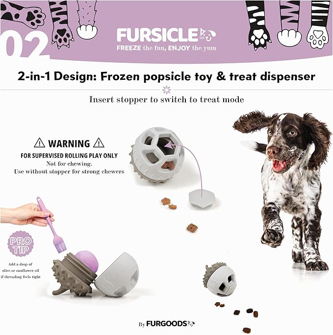 FurSicle Freezable Dog Treat Ball/ Frozen Feeder Enrichment Lick Toy | Interactive Treat Dispensing Puzzle/ Slow Feeder | Puppy Teething, Boredom/ Anxiety Relief | Gift for Small, Medium, Large Dogs