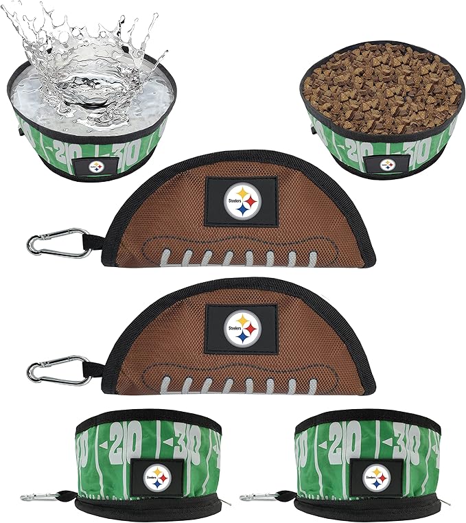 NFL Pittsburgh Steelers Pets First Collapsible Dog Travel Bowl Set, 2 Pack Food and Water Bowls for Dogs, Best Portable & Lightweight Leak-Proof Dog Bowls for Travel