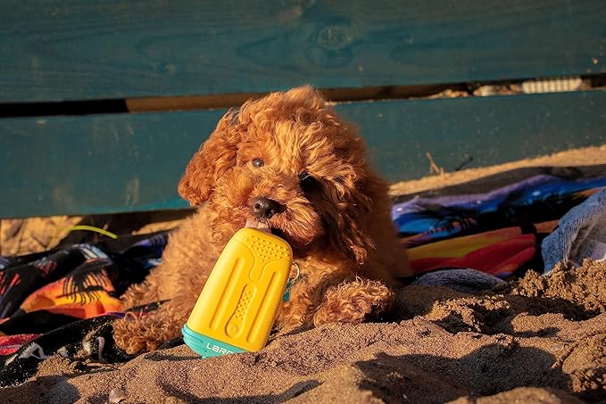 LaRoo Dogs Toys for Summer Cooling, Frozen Dog Toys, Full with Water Frozen, Prevention of Heat Stroke Upgraded Teething Chew Toy (Ice Pop Shape-Yellow)