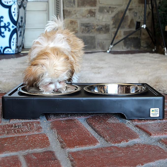 Pet Zone Elevated Dog Bowls Designer Diner 3 Height Adjustable Raised Dog Bowl Stand with 2 Stainless Steel Bowls (7 Cup Capacity Each)