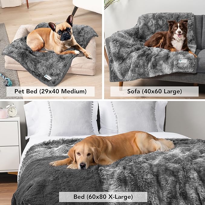PetAmi Waterproof Dog Blanket for Small Medium Dogs, Calming Fleece Cat Blanket, Couch Protector Washable Sherpa Faux Fur Pet Throw for Puppy, Soft Reversible 29x40 Tie-Dye Gray