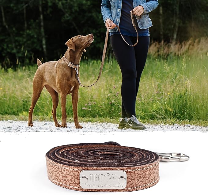 Mighty Paw Luxury Leather Dog Leash - Genuine Material Leather Leashes for All Pet Sizes - Pet Lead - 5 ft Premium Quality - Soft Material - Light Brown (Pack of 2)