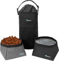 PetAmi Travel Dog Food Bag with 2 Collapsible Bowls Waterproof Dog Kibble Storage & Foldable Food Water Bowls for Dogs & Cats, Hiking & Camping (Black, Grey)
