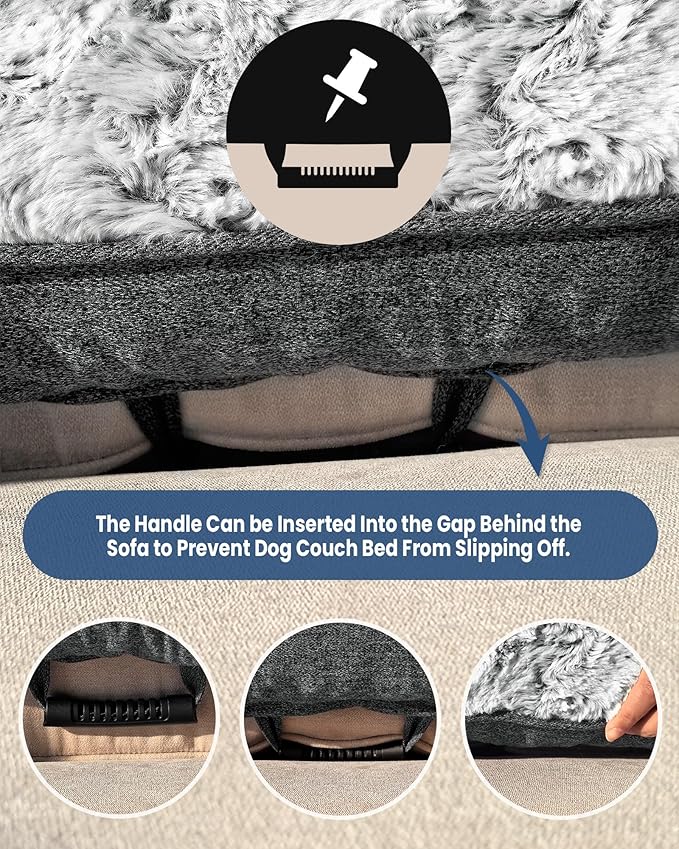 Calming Medium Dog Bed for Couch, 35 x 31 inch Removable Couch Cover for Dogs Washable, Non-Slip Fluffy Plush Dog Sofa Mat for Furniture Protector - Dark Grey