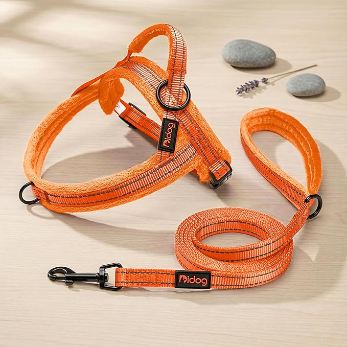 Didog Soft Flannel Padded Dog Vest Harness, No Pull/Quick Fit Reflective Dog Strap Harness, Easy for Training Walking (XS:Chest 15-18", Orange)