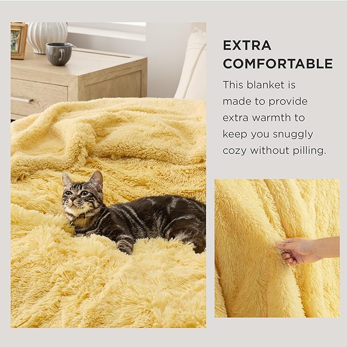 Bedsure GentleSoft Fuzzy Sherpa Faux Fur Twin Blanket Yellow Cozy Gifts for Women Men, Soft Fleece Plush Warm Thick Blanket Twin Size for Bed, Couch, Room Dorm Essentials Yellow Decor Gifts, 60x80