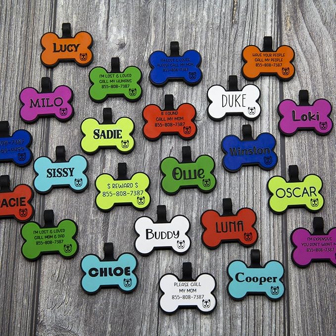 Silicone Silent Dog Tag Personalized with 5 Lines of Custom Deep Engraved Durable Soundless Pet ID Name Tag Bone Orange