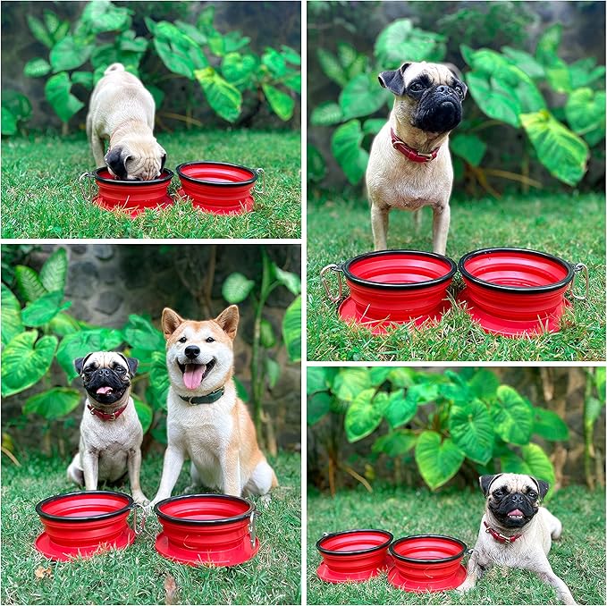 Tuff Pupper SuperBigSlurp Collapsible Dog Bowls | Two Pack Red Bowls | 40oz Extra Large Capacity | Portable, Food Safe, Odorless | Non-Toxic Silicone
