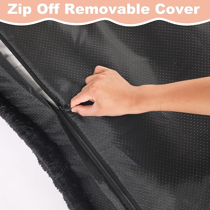 Bedfolks Waterproof Dog Crate Pad, Plush Dog Kennel Bed with Removable Cover, Faux Fur, Washable, 23"x18", Black