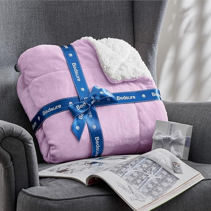 Bedsure GentleSoft Sherpa Fleece Blanket Queen Size for Bed, Non-Heated, Thick and Warm Throw for Girls and Women, Soft Fuzzy Plush Queen Blanket for Winter, Lilac, 90x90 Inches