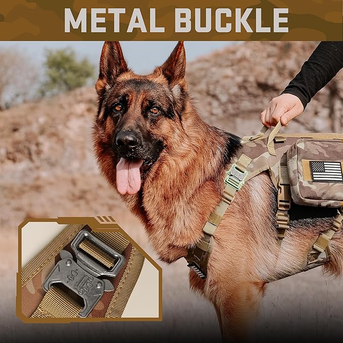 Forestpaw Dog Harness Medium Sized,Tactical Dog Harness with Handle,No Pull Military Style Service Dog Vest with Pockets Adjustable for Medium Large Dogs,Camouflage Brown,Chest 19.5-41.5"