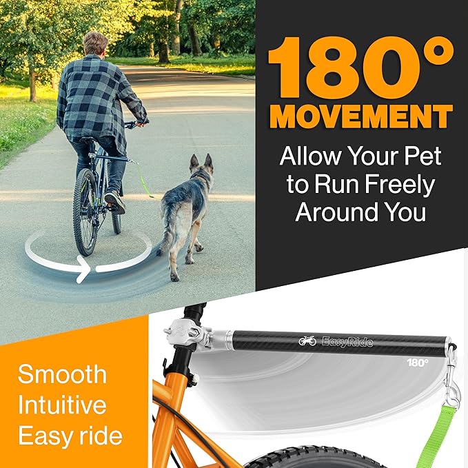V2.0-180° Rotating Dog Bike Leash - with Shock Absorbers and Quick Attach Mechanism | Carbon Fiber | Detachable, Adjustable for The Smoothest Ride- Patent Pending (Green)