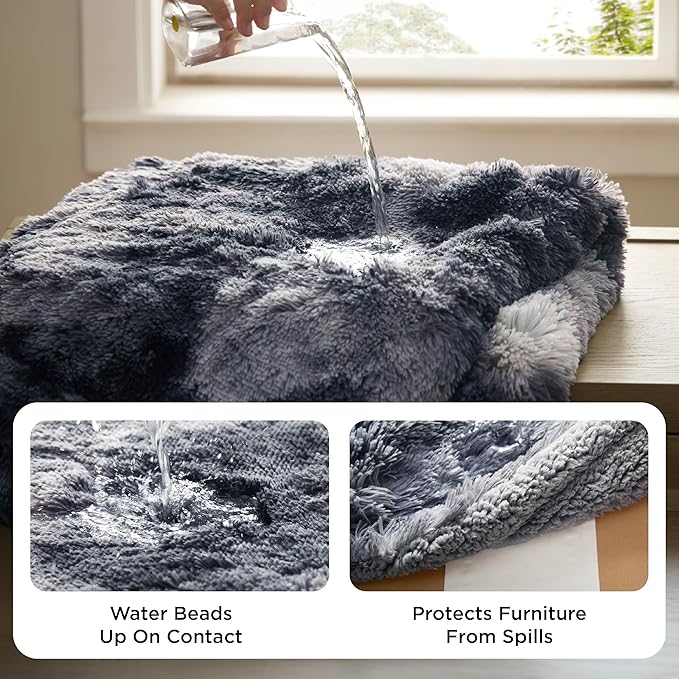 Bedsure Waterproof Dog Blankets for Large Dogs - Cat Blanket for Couch Protector Washable Long Faux Fur,Calming Soft Reversible Throw Furniture Protection for Puppy Pet, 50"x60", Tie-dye Grey