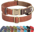 Didog Soft PU Leather Dog Collars for Medium Dogs,Classic Adjustable Dog Collars with Quick Release Metal Buckle,Easy Clean and Comfortable with Nylon Lining,Reddish Brown,M Neck 14-19"