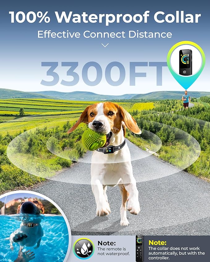 No Shock Dog Training Collar with Remote 3300FT, Humane Vibrating Dog Collar - Vibration & Beep Only | IPX7 Waterproof & Rechargeable | Fits for Small to Medium Dogs & Large Puppies