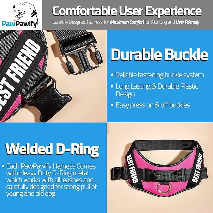 PawPawify Personalized No Pull Dog Harness with 2 Custom Name & Phone Patches, Reflective Breathable Pet Vest for Walking Training, Adjustable Heavy Duty Service Dog Vest for Small Medium Large Dogs