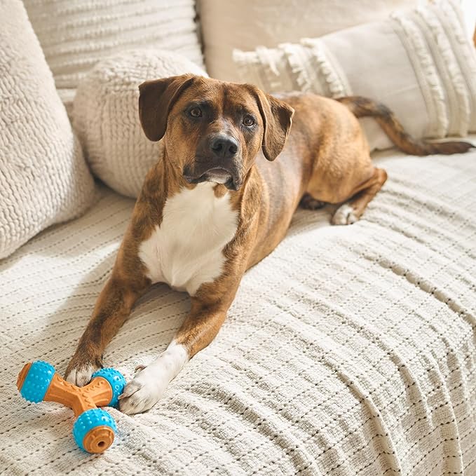 SPOT Bam-Bones PLUS Gigglers Tripod Durable Dog Chew Toy, For Large Aggressive Chewers, Bamboo Fiber & Nylon, Dual Texture, Massaging Rubber Ends, Sounds, Non-Splintering, Peanut Butter Flavor, 6 Inch