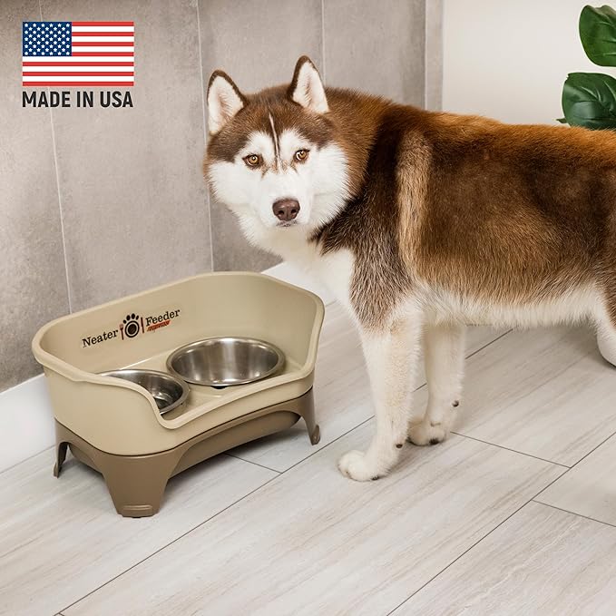 Neater Feeder Express Mess Proof Dog Bowls Elevated for Medium to Large Sized Breed, No Spill Raised Dog Food Bowl Stand, Stainless Steel Food and Water Bowl Set, Pet Dish Feeding Station, Cappuccino