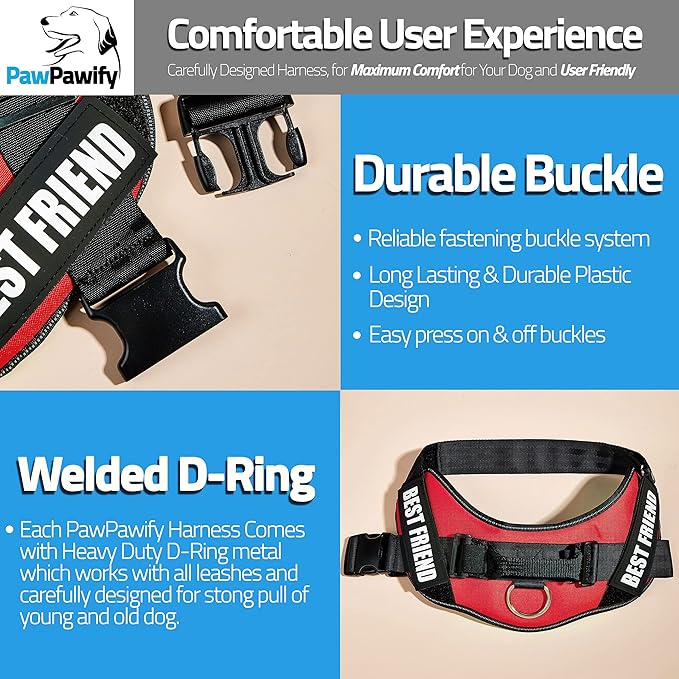 PawPawify Personalized No Pull Dog Harness with 2 Custom Name & Phone Patches, Reflective Breathable Pet Vest for Walking Training, Adjustable Heavy Duty Service Dog Vest for Small Medium Large Dogs