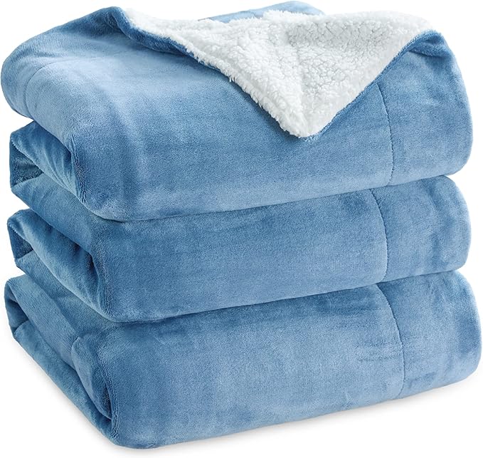 Bedsure GentleSoft Sherpa Fleece Blankets King Size for Bed, Non-Heated, Thick and Warm Throw for Women and Men, Soft Fuzzy Plush King Blanket for Winter, Washed Blue, 108x90 Inches