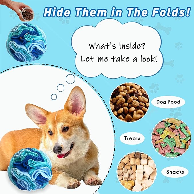 ABULL 5.9" Snuffle Ball for Dogs - Interactive Dog Puzzle Toy & Slow Feeder, Relieves Boredom & Exercises Sniffing by Sparking Foraging Instincts, Machine Washable for All Breeds (Blue, Medium)
