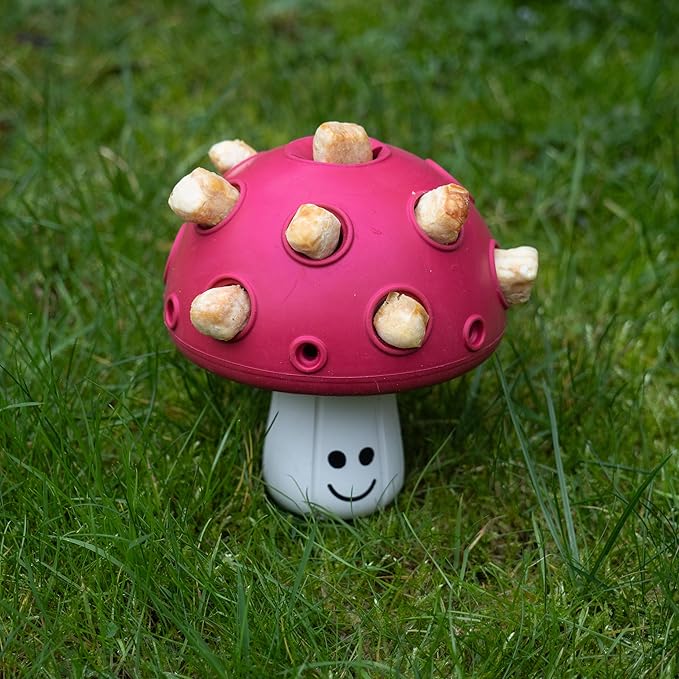 Eco Rubber Magic Shroom Puzzle Enrichment Toy - Red - Long Lasting Dog Treat Toys for Aggressive Chewers Strong Dog Toy for Dogs Durable Puppy Toys