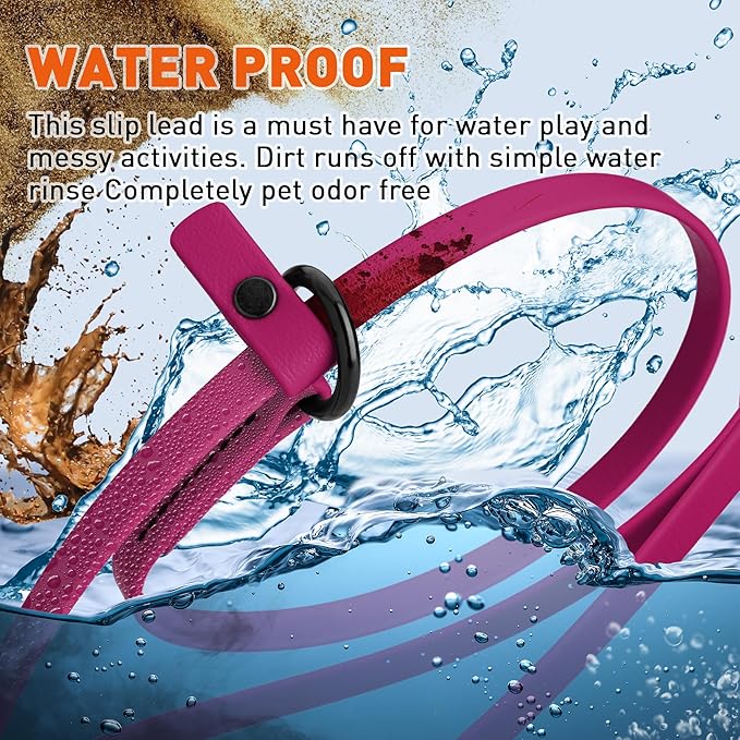 Dogline Biothane Slip Dog Leash - for Small, Medium and Large Dogs - Odor Free Slip Lead, Heavy Duty and Durable Material Kennel Lead - Magenta Pink - 7ft L x 1/2in W
