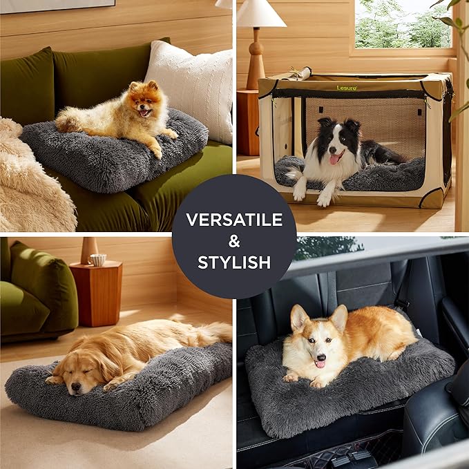 Bedsure Washable Large Dog Bed for Crate, Faux Fur Dog Crate Pad for Large Breed, Plush Soft Comfort Dogs Sleeping Mat, Anti-Slip Pet Kennel Pad, 35" x 23", Dark Grey