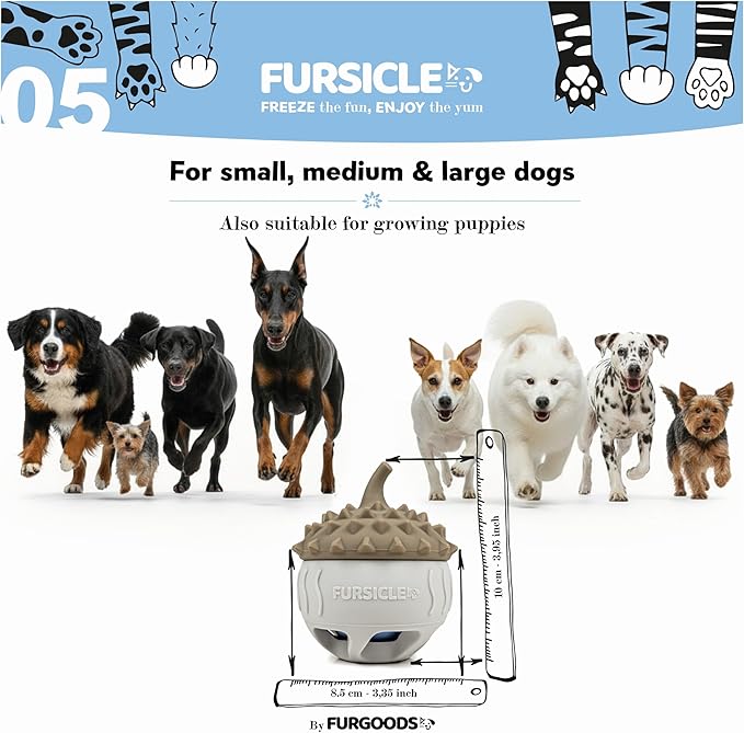 FurSicle Freezable Dog Treat Ball/ Frozen Feeder Enrichment Lick Toy | Interactive Treat Dispensing Puzzle/ Slow Feeder | Puppy Teething, Boredom/ Anxiety Relief | Gift for Small, Medium, Large Dogs
