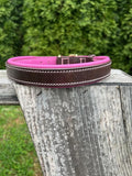 Leaders Leather Dog Collar with Customized Name Plate (Pink/Brown Large (18"-22"))