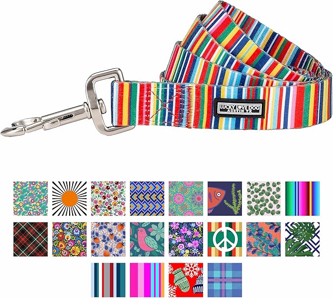 Lucky Love Dog Leash, Rainbow Pattern Hippie Dog Leash, Medium Dog Leash, Durable & Long Lasting (Hippie, Large)