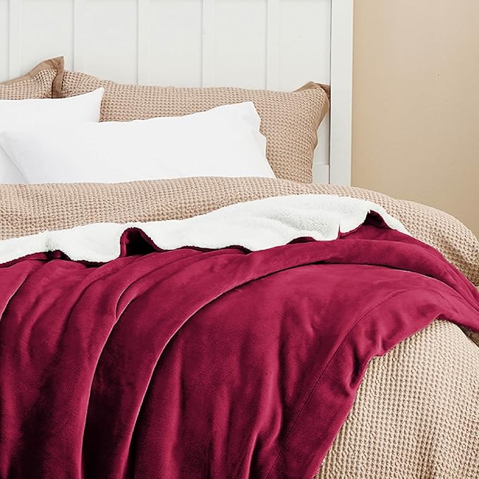 Bedsure GentleSoft Sherpa Fleece Blankets King Size for Bed, Non-Heated, Thick and Warm Throw for Girls and Women, Soft Fuzzy Plush King Blanket for Winter, Red, 108x90 Inches