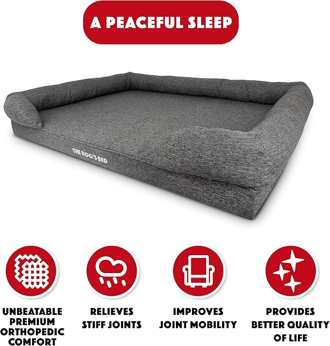 The Dog’s Bed Orthopedic Memory Foam Dog Bed with Bolsters, Largeinen Fabric, Grey Linen, XXL