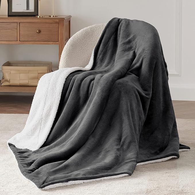 Bedsure GentleSoft Sherpa Fleece Throw Blanket for Couch, Non-Heated, Thick and Warm Throw for Women and Men, Soft Fuzzy Plush Car Blanket for Winter, Charcoal, 50x60 Inches
