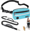 PetAmi Hands Free Dog Leash, Running Leash Belt for Walking, Jogging, Waist Zipper Pouch with Poop Bag Dispenser, Dual Padded Handles, Reflective Durable Bungee Single, Turquoise, 1