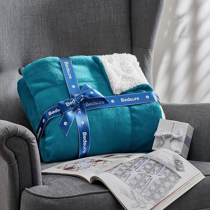Bedsure GentleSoft Sherpa Fleece Blankets King Size for Bed, Non-Heated, Thick and Warm Throw for Women and Men, Soft Fuzzy Plush King Blanket for Winter, Teal, 108x90 Inches