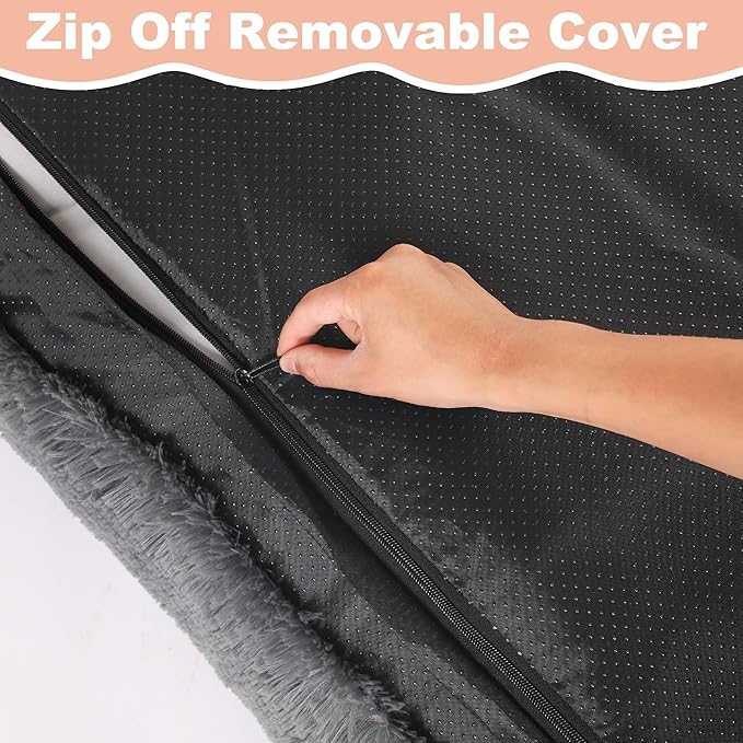 Bedfolks Waterproof XXL Dog Crate Bed, Plush Pad with Removable Cover, Faux Fur, Washable Kennel Bed 47"x29", Dark Grey