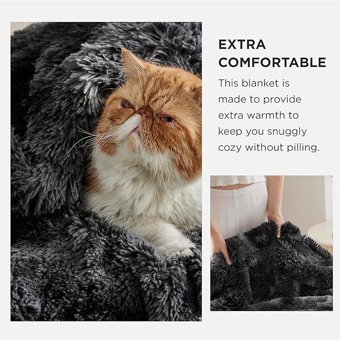 Bedsure GentleSoft Fluffy Black Blanket Cozy Gifts for Men, Black Home Decor Soft Fuzzy Plush Thick Warm Sherpa Fleece Faux Fur Throw Blanket for Couch Bed, Living Room College Dorm Decor, 50x60