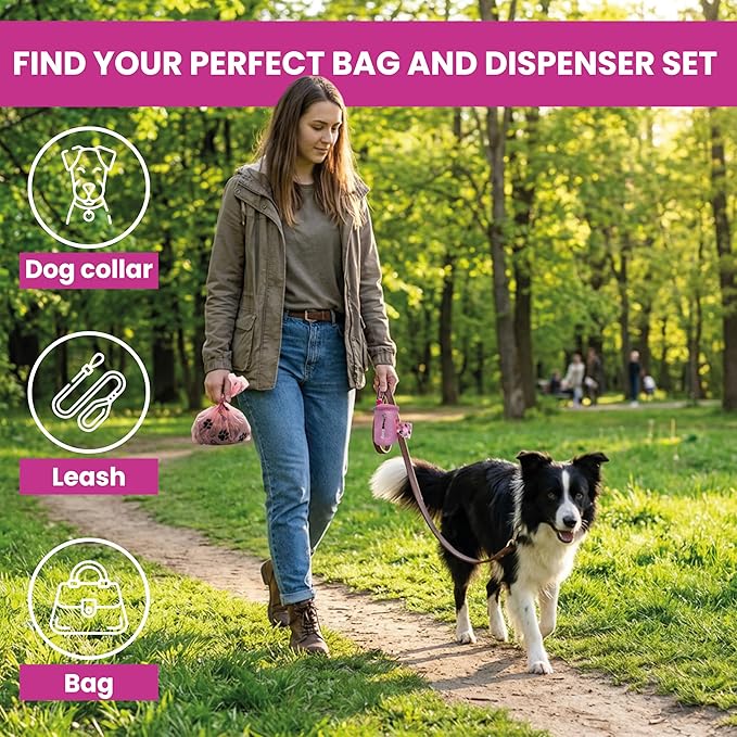 Poop Bags for Dogs with Dispenser and Carabiner, Medium Size - Leak-Proof Waste for Easy and Convenient Clean-Up