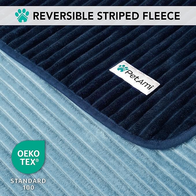 PetAmi Waterproof Dog Blanket, Leakproof Pet Blanket for Small Medium Large Dogs, Reversible Furniture Bed Sofa Couch Cover Protector, Plush Striped Pet Throw for Indoor Cat, 40x60 in, Navy Blue
