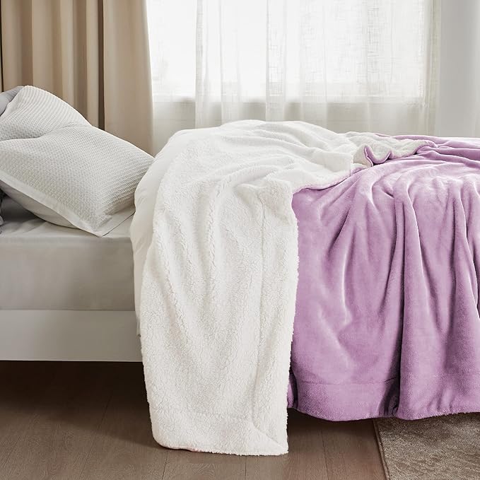 Bedsure GentleSoft Sherpa Fleece Twin Size Blanket for Couch, Non-Heated, Thick and Warm Throw for Girls and Women, Soft Fuzzy Plush Twin Blanket for Winter, Lilac, 60x80 Inches