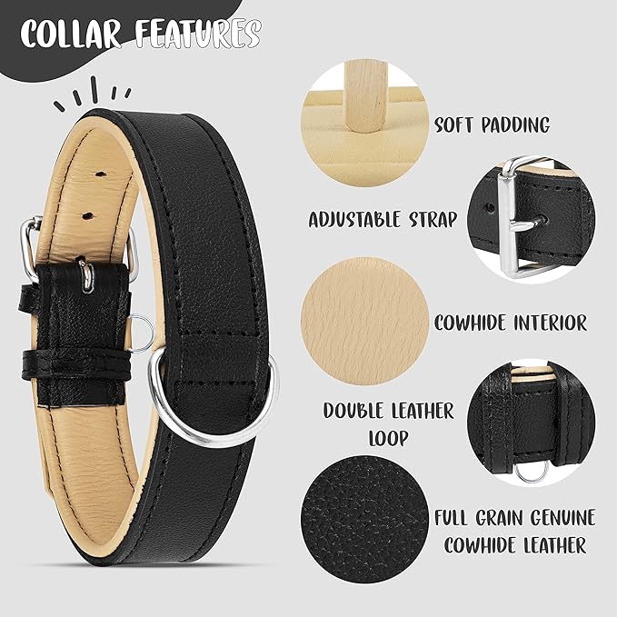 Riparo Black Dog Collar, Puppy Collar, Leather Dog Collar with Dog Tag Holder, Small Dog Collar for Small Dogs (S: 0.75” Wide for 10”-13.5” Neck, Black)