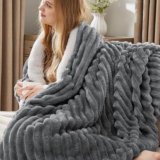 Bedsure Sherpa Blanket Twin Size for Couch - Super Soft, Cozy Fleece Thick Warm Throw for Winter, GentleSoft Plush & Fluffy Gift Blanket for Men, Home Room Decor, Dark Grey, 60x80 Inches