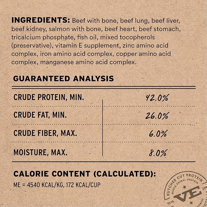 Vital Essentials Freeze Dried Dog Food, Raw Beef & Salmon Soft Nibs | Complete Meal or Mixer | 99% Beef, Salmon, Organs & Bone | High Protein, Low Carb, Grain Free, Dry Dog Food | 14 oz