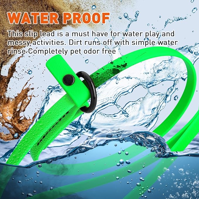 Dogline Biothane Slip Dog Leash - for Small, Medium and Large Dogs - Odor Free Slip Lead, Heavy Duty and Durable Material Kennel Lead - Tropical Green - 5ft L x 3/8in W