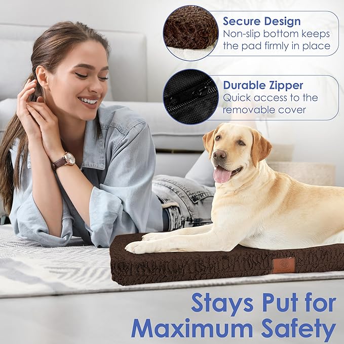 AMERICAN KENNEL CLUB Orthopedic Memory Foam Dog Crate Mat, Egg Crate Foam Cushion, Washable Cover, Non-Slip Base, Eases Joint Pain, Breathable, Durable, 42x27, Brown