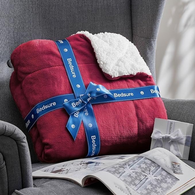 Bedsure GentleSoft Sherpa Fleece Blankets King Size for Bed, Non-Heated, Thick and Warm Throw for Girls and Women, Soft Fuzzy Plush King Blanket for Winter, Red, 108x90 Inches